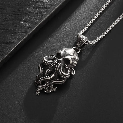 Gothic Halskette mit Totenkopf und Oktopus Motiv Schwarz - BerlinGlamour