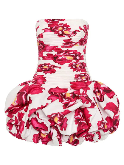 Kleid Damen Schulterfrei Floral Minikleid Sommer