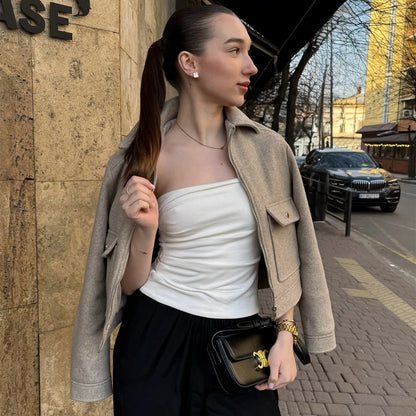 Damen Freizeitjacke Reißverschluss Wollmix Warm