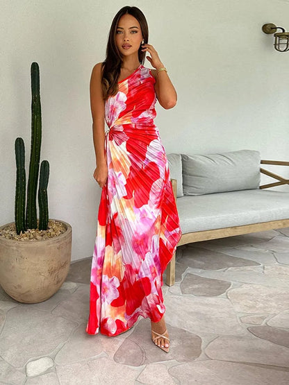 Elegantes Blumenkleid One Shoulder Farbenfroh Chic