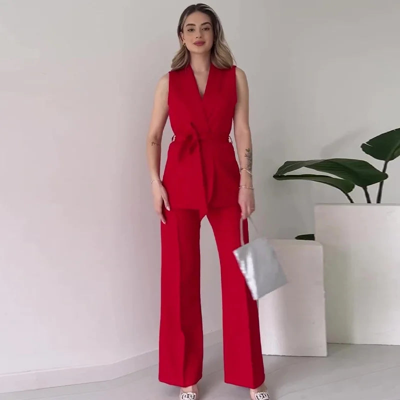 Ärmelloser Blazer Anzug Damen Taillierte Passform Wickelblazer Modern