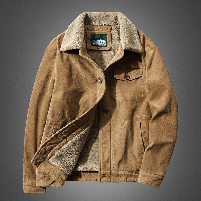 Herren Cordjacke Warm Fleece Winterjacke Stilvoll