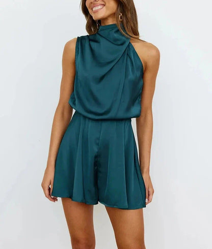 Damen Overall Satin Shorts Neckholder Sommer