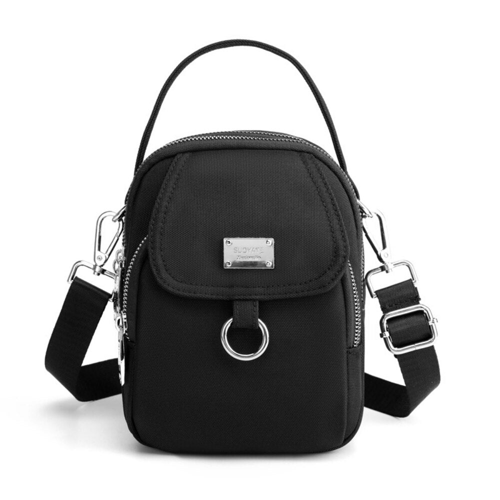Leder Umhängetasche Damen Modern Chic Schwarz