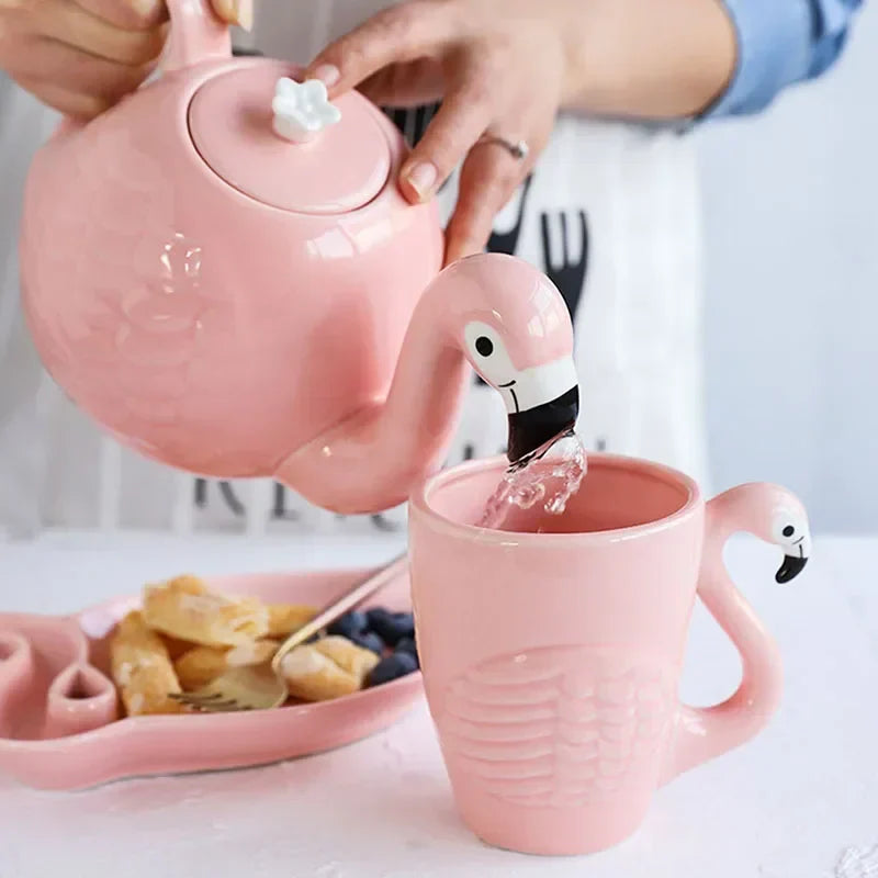 Keramik Teeset Rosa Flamingo Dekoratif Modern - BerlinGlamour