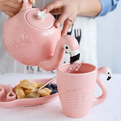 Keramik Teeset Rosa Flamingo Dekoratif Modern - BerlinGlamour