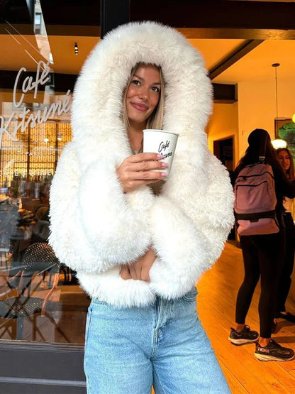 Faux-Fur-Jacke Luxus Fellimitat Kapuze Damen - BerlinGlamour