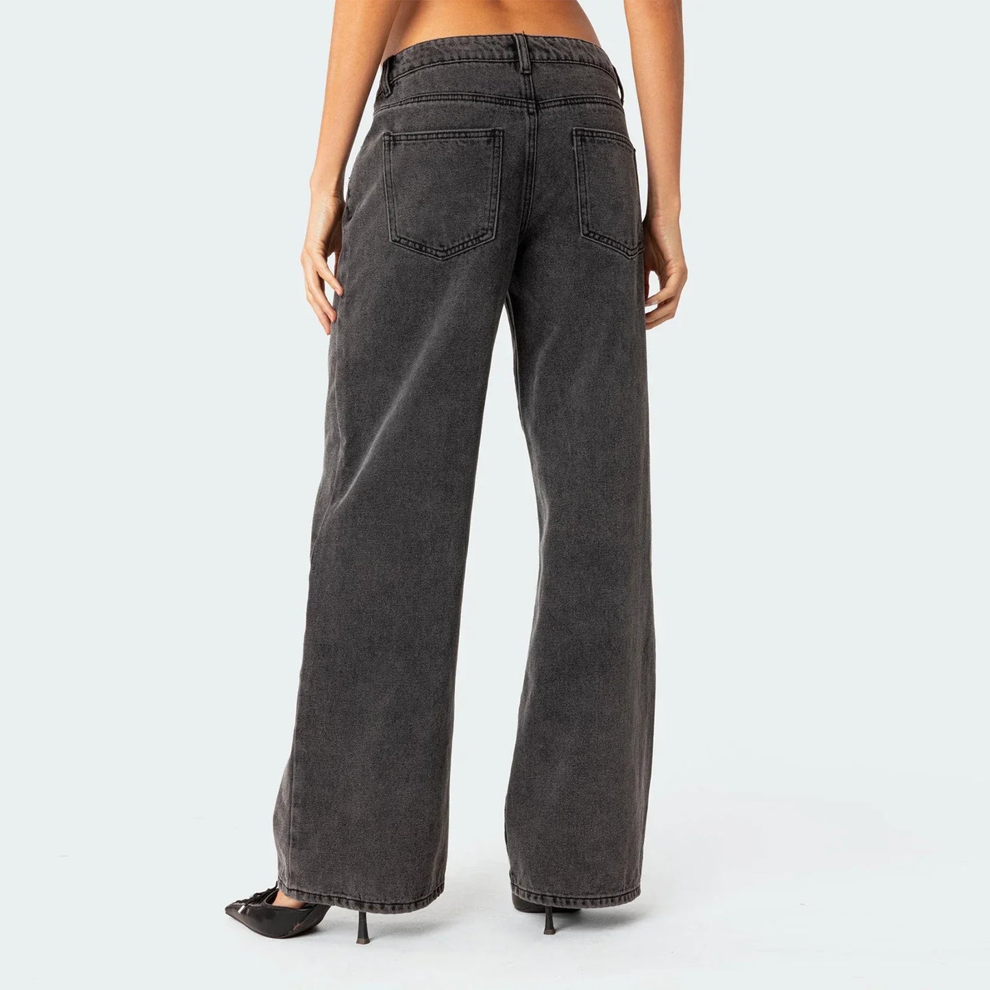 Damen Jeans Weitbein Vintage Dunkelwash