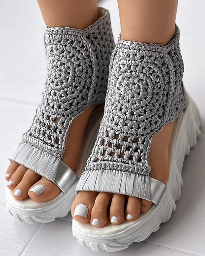 Damen Sandalen Geflochtene Keilsandalen Sommer Schuhe