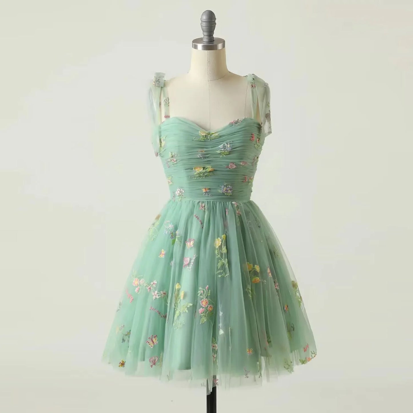 Kurzes Partykleid Grün Spitze Blumen Abendkleid