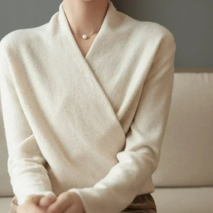 Damen Wickelpullover V-Ausschnitt Weich Warm Winter