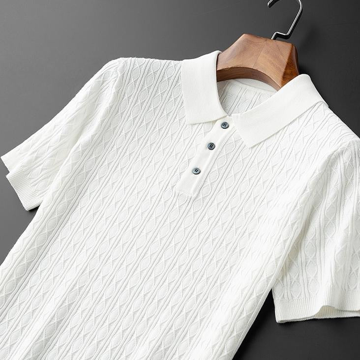 Herren Polo Shirt Diamant Muster Elegant Slim Fit