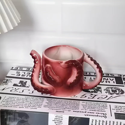 Keramik Kaffeebecher Oktopus Design Farbenfroh