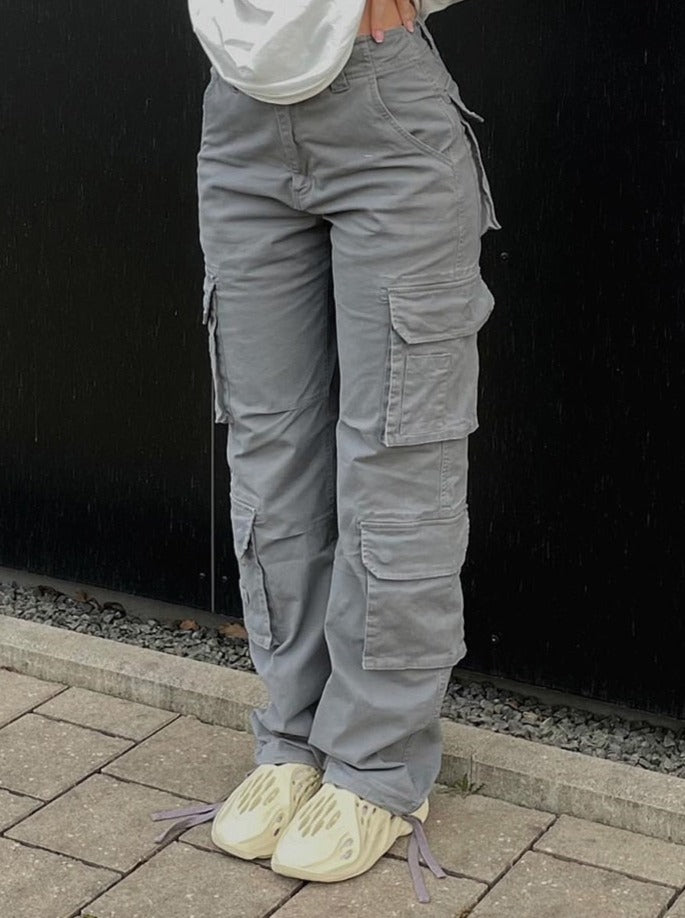 Damen Cargo Hose Weite Beinlocke Mit Taschen - BerlinGlamour