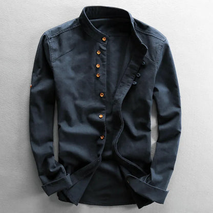 Herren Hemd Langarm Leinen Baumwolle Japan Style