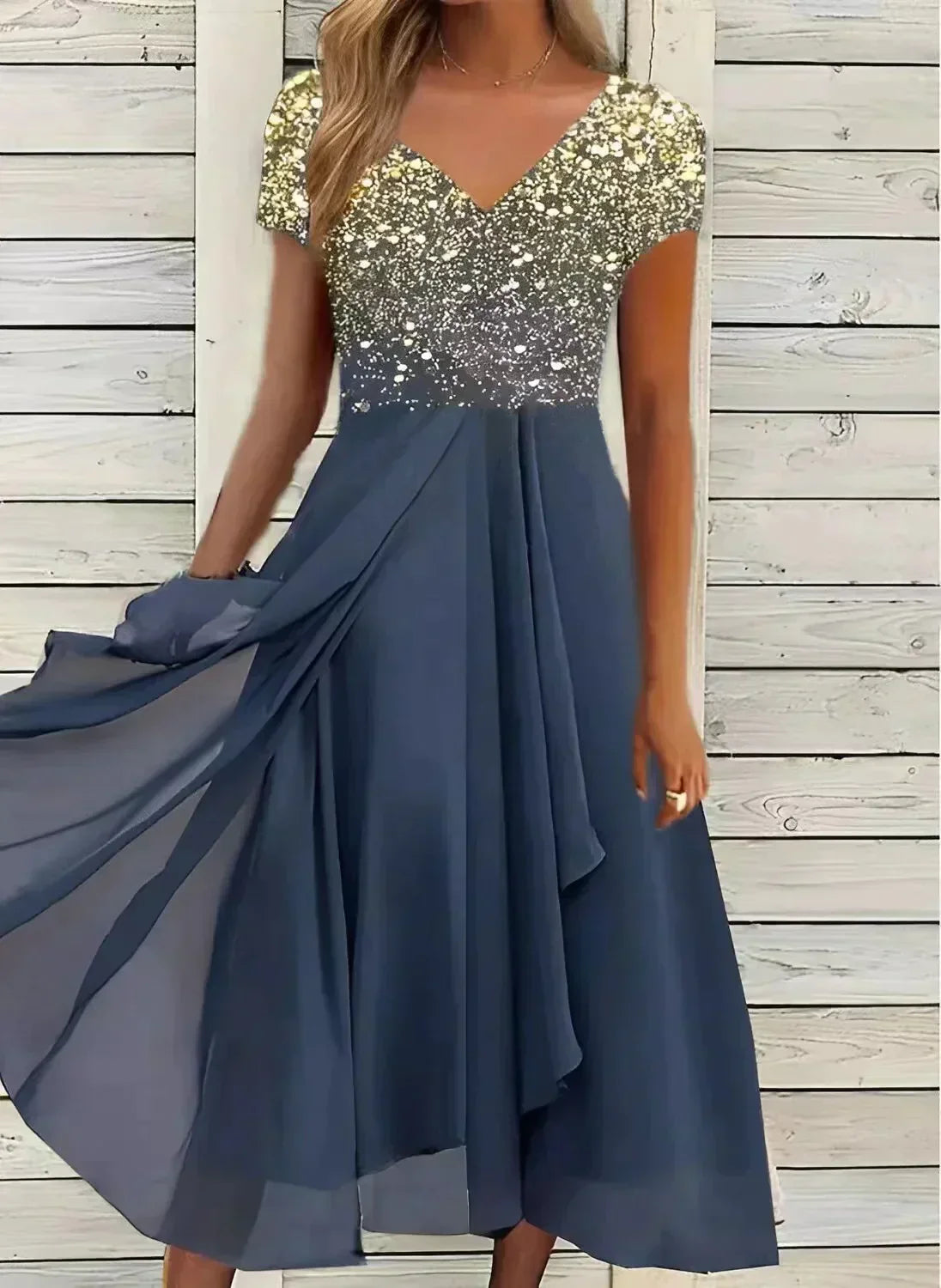 Damen Blumenkleid Kurzärmlig Sommerkleid Fließend