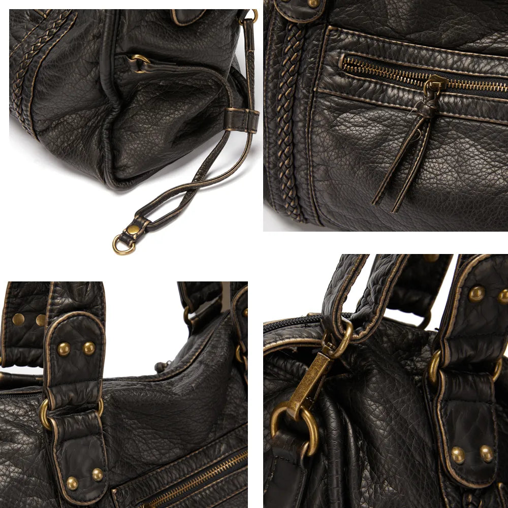 Elegante Lederhandtasche Schwarz Damen