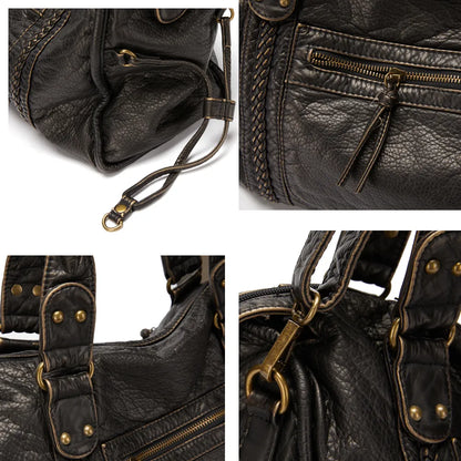 Elegante Lederhandtasche Schwarz Damen