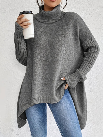 Damen Oversized Pullover Warm Hochkragen Winter