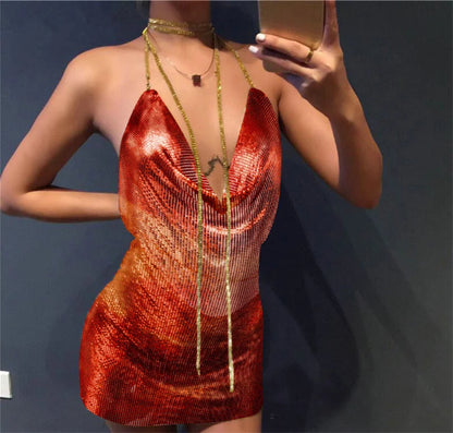 Mini Kleid Rückenfrei Metallisch Glitzer