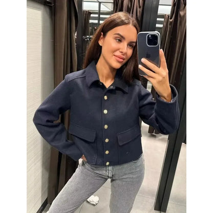Damen Jacke Kurz Modern Knopfleiste Casual - BerlinGlamour
