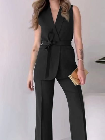 Ärmelloser Blazer Anzug Damen Taillierte Passform Wickelblazer Modern