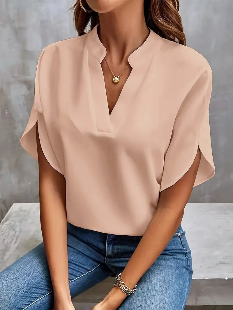 Elegante Bluse V-Ausschnitt Fließend Frauenbluse