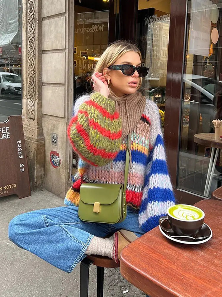 Damen Strickpullover Multicolor Winterwarm