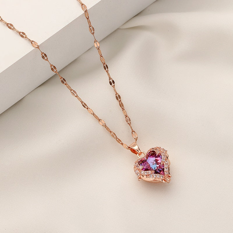 Edelstahl Halskette Zirkon Glitzernd Modern Damen