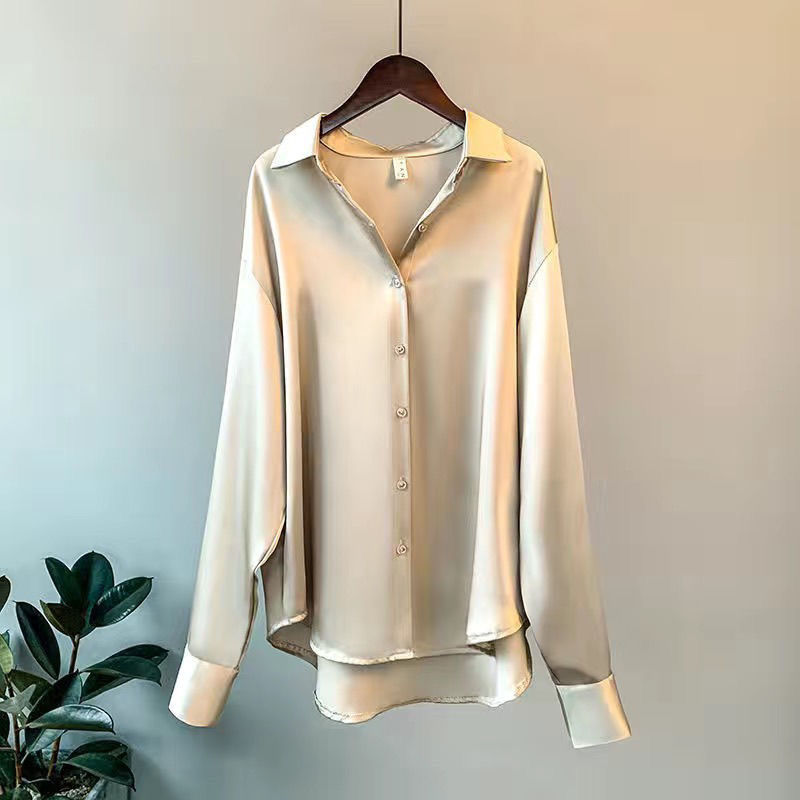 Damen Seidenbluse Elegante Knopfleiste Bluse