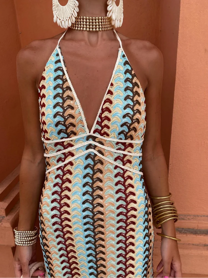 Sommerkleid Ärmellos V-Ausschnitt Damenkleid Modern