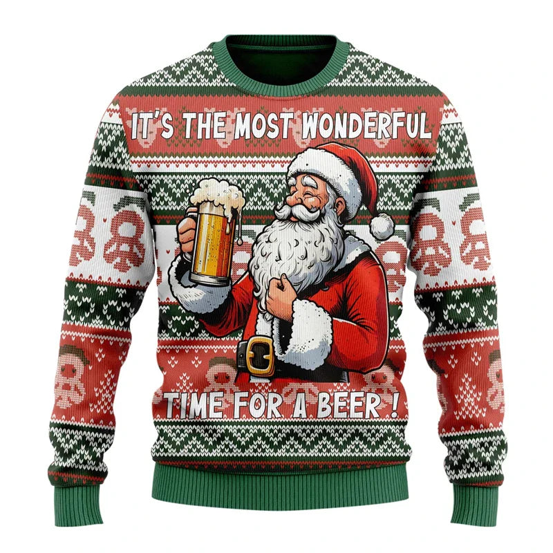 Herren Weihnachtspullover Lustig Bier Motiv