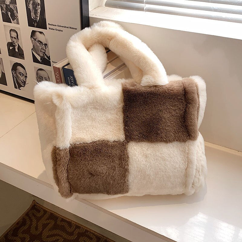 Weiche Plüsch Handtasche Damen Winterlich Elegant
