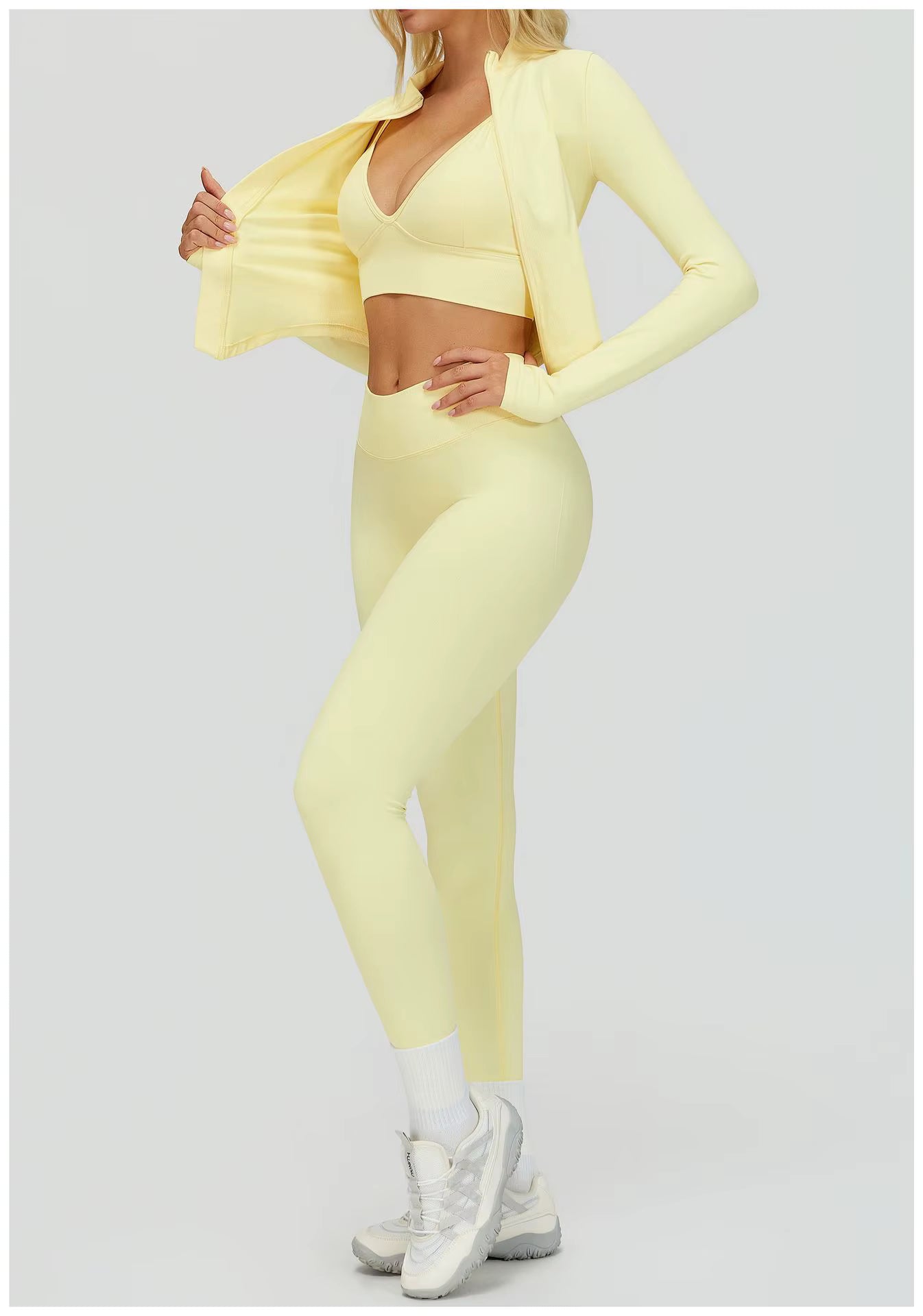 Sport Outfit Set Damen 3-teilig Leggings BH Jacke