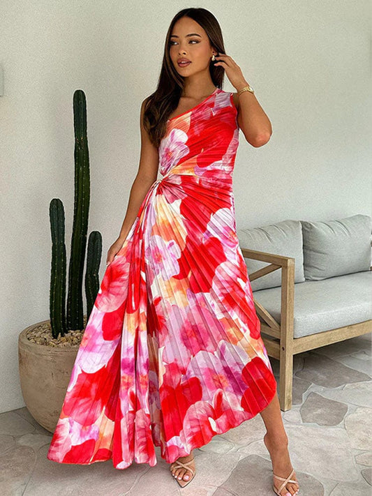 Elegantes Blumenkleid One Shoulder Farbenfroh Chic - BerlinGlamour