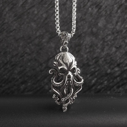 Gothic Halskette mit Totenkopf und Oktopus Motiv Schwarz