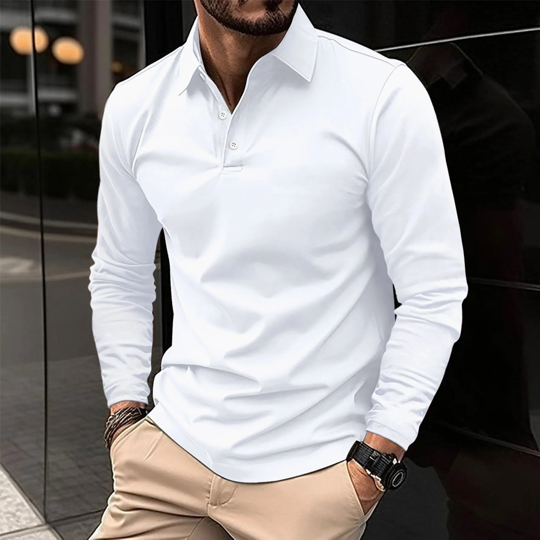 Herren Poloshirt Langarm Klassisch Elegannt - BerlinGlamour