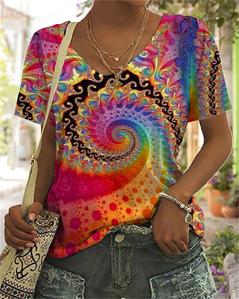 Farbenfrohes T-Shirt Abstrakter Druck Modern - BerlinGlamour