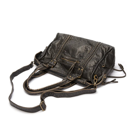 Elegante Lederhandtasche Schwarz Damen
