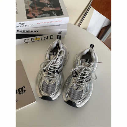 Damen Sneaker Grau Chunky Mesh Bequem Sportlich