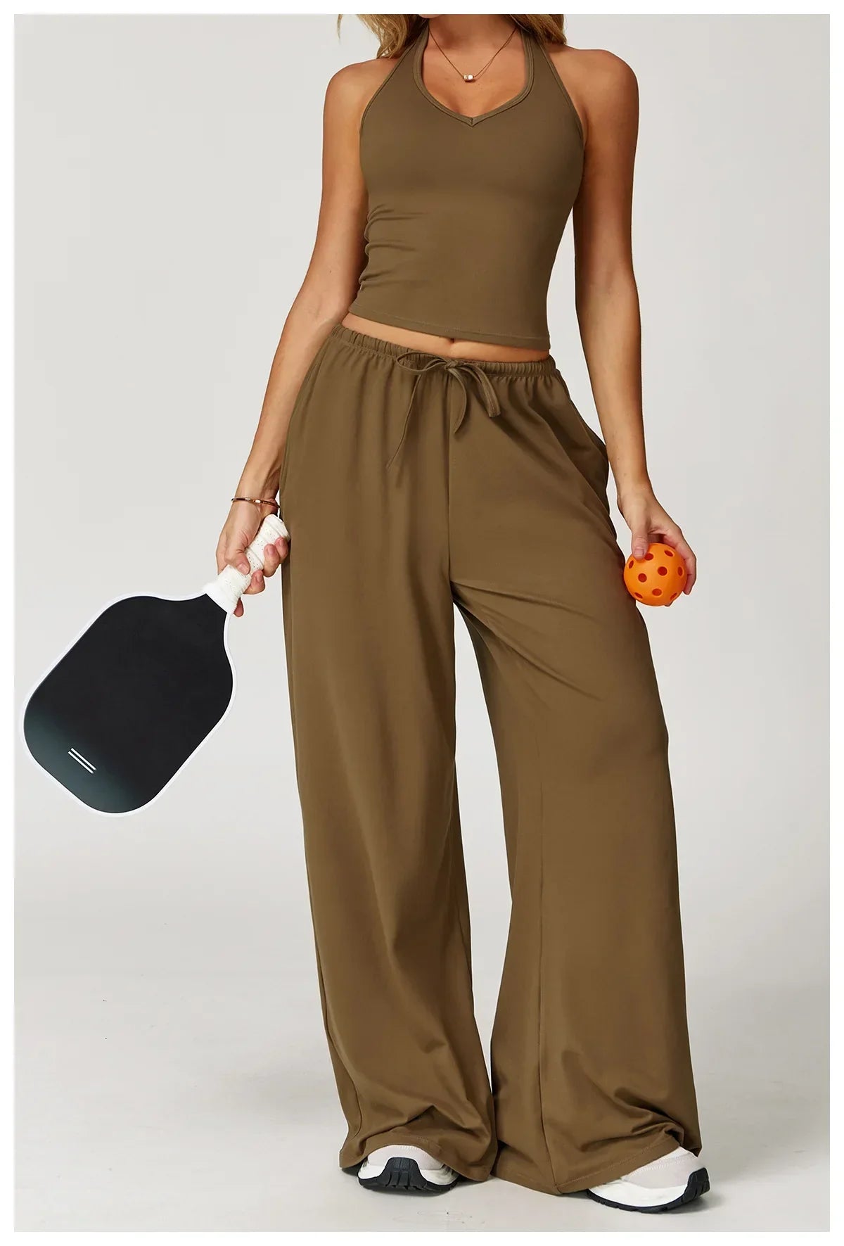 Damen Lounge Set Halter Top Crop Oberteil Bequem