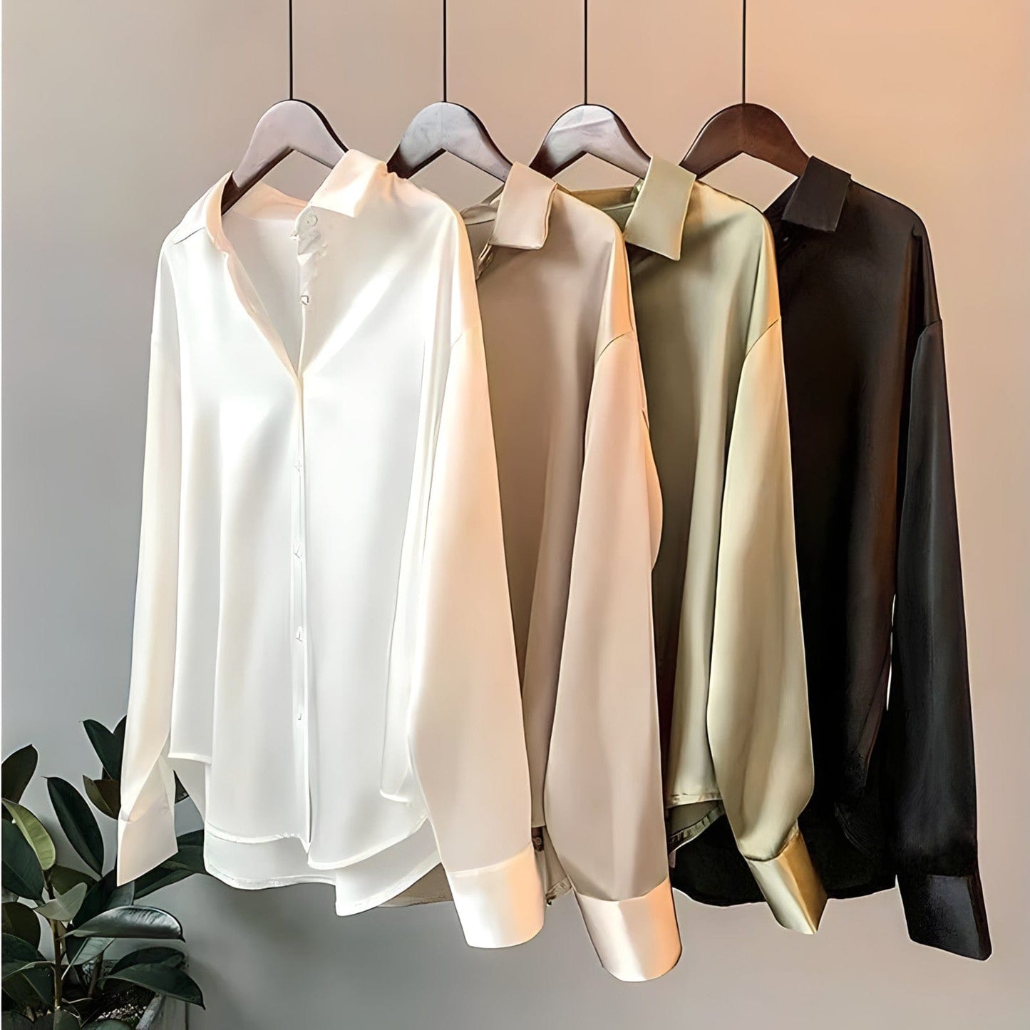 Elegante Frauen Bluse Langarm Satin Seide - BerlinGlamour