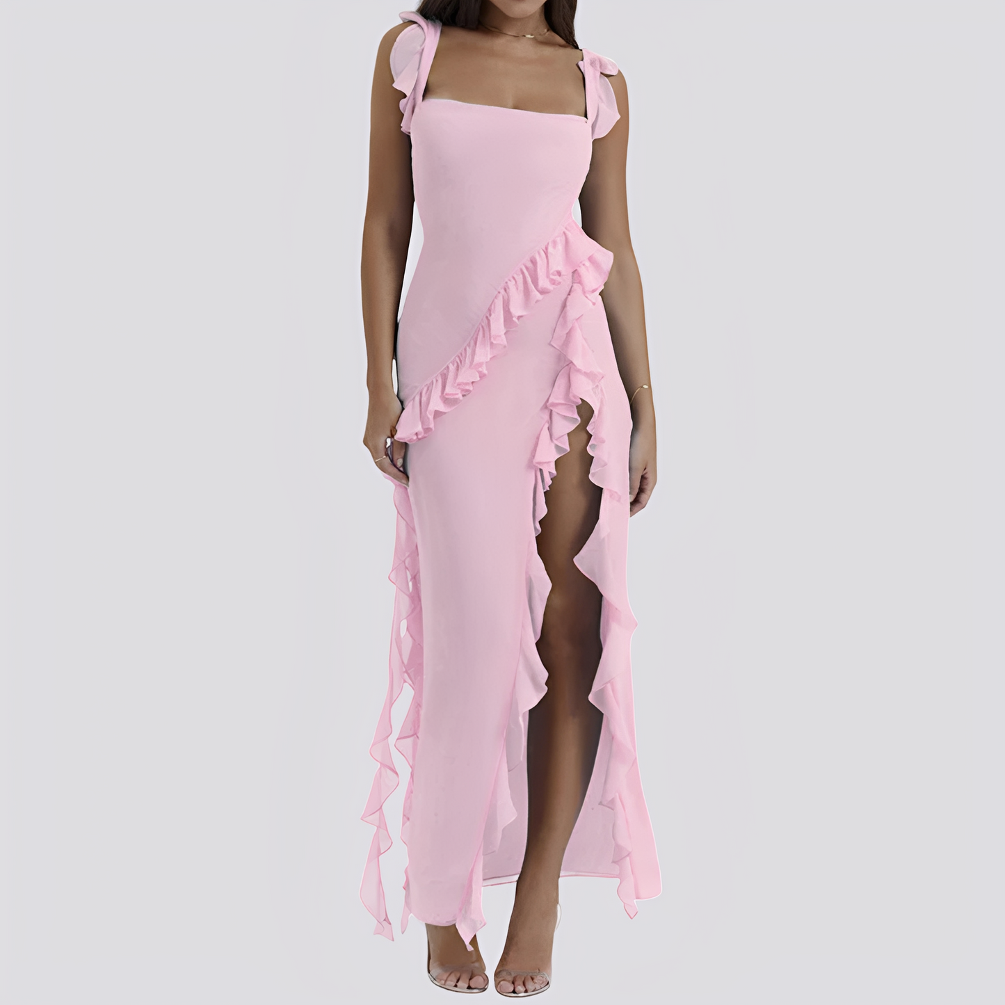 Sommerkleid Damen Rüschen Hochschlitz Kleid Lässig - BerlinGlamour