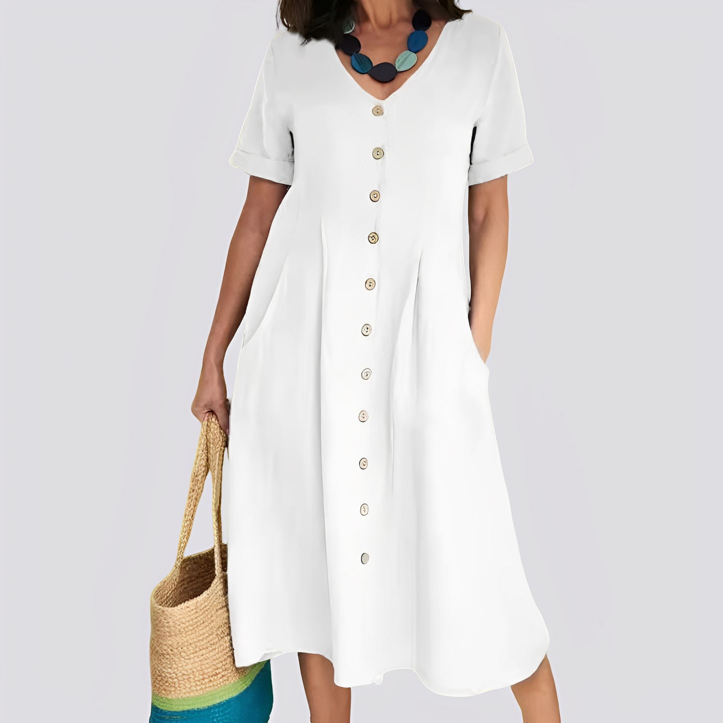 Sommerkleid Damen Hochtaille Locker Geschnitten