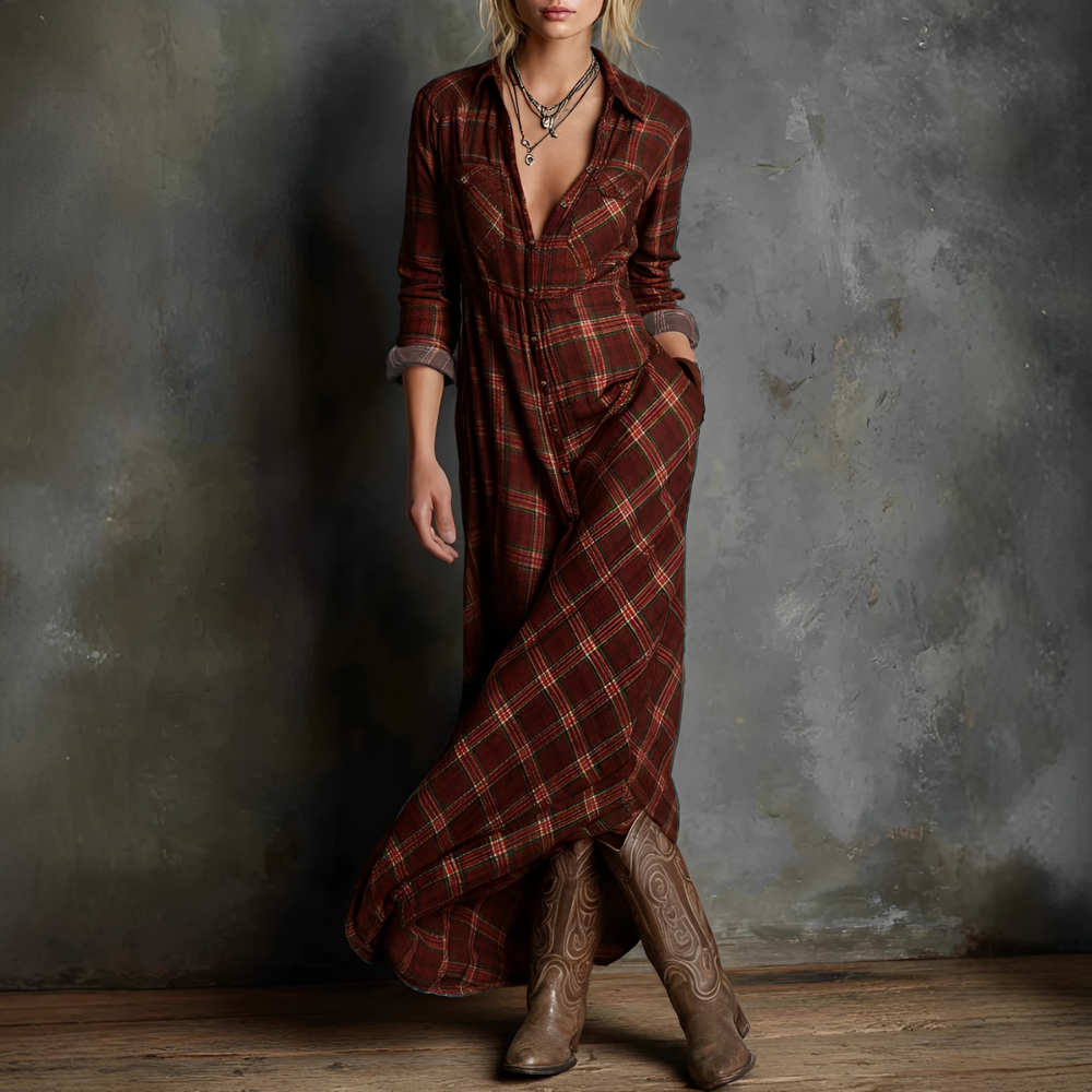Kariertes Damenkleid Lässig Sommerkleid Modern