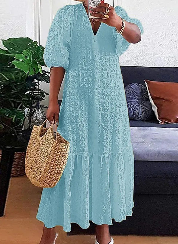 Senta:  Figurbetontes Maxikleid mit V-Ausschnitt in großen Größen