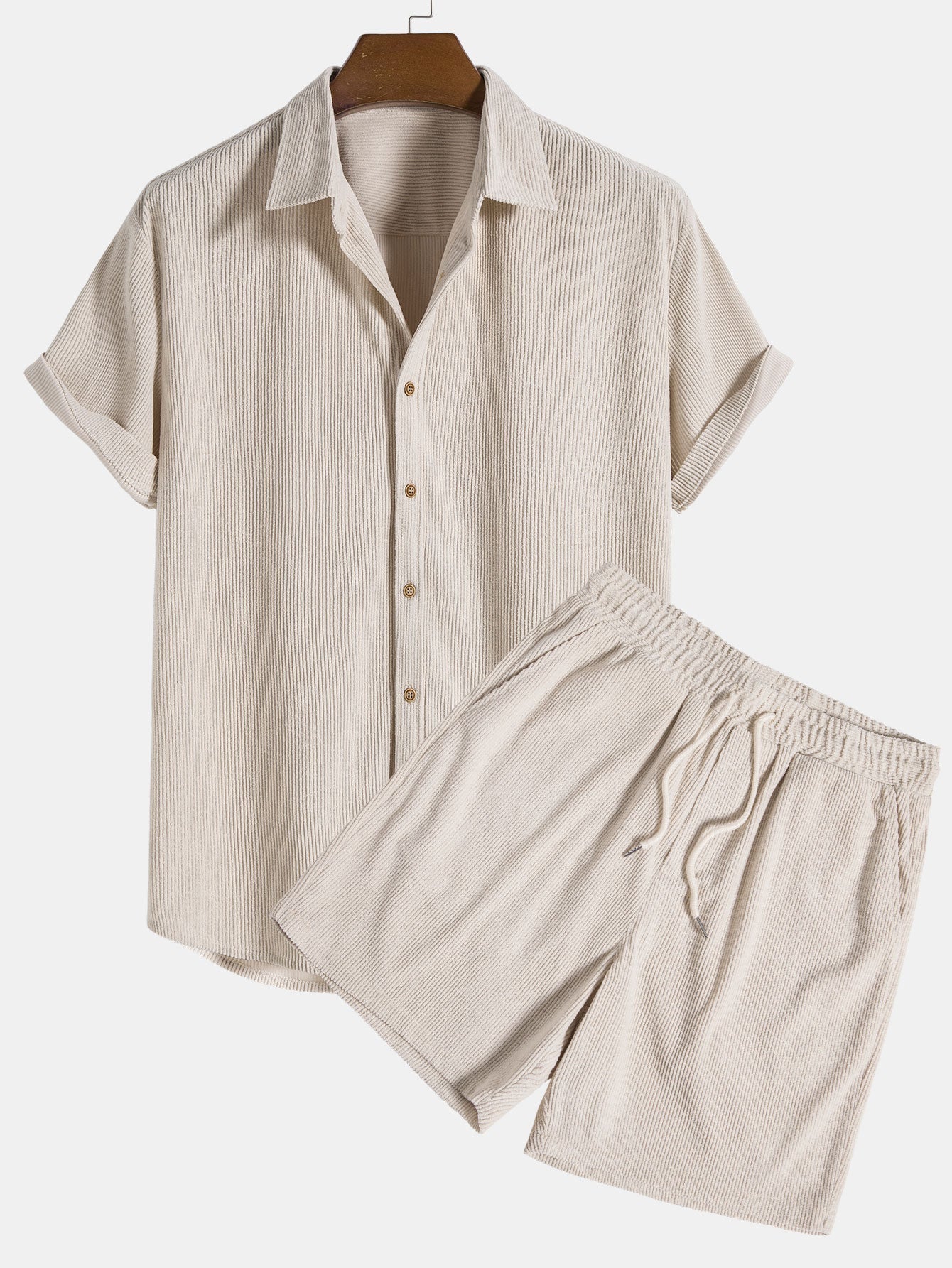 Herren Hemd Shorts Set Kurzärmelig Knopfleiste 2teilig - BerlinGlamour