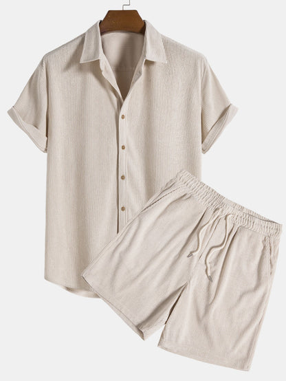 Herren Hemd Shorts Set Kurzärmelig Knopfleiste 2teilig - BerlinGlamour