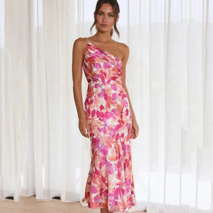 Sommerkleid One-Shoulder Blumenmuster Modern - BerlinGlamour