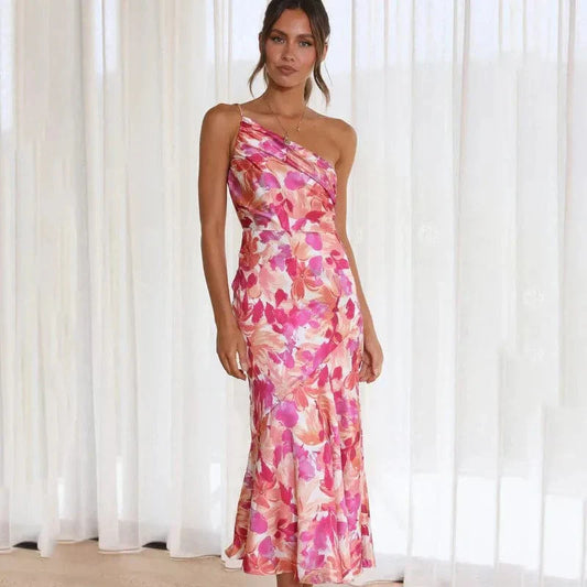 Elegantes Frauenkleid One-Shoulder Blumenmuster - BerlinGlamour